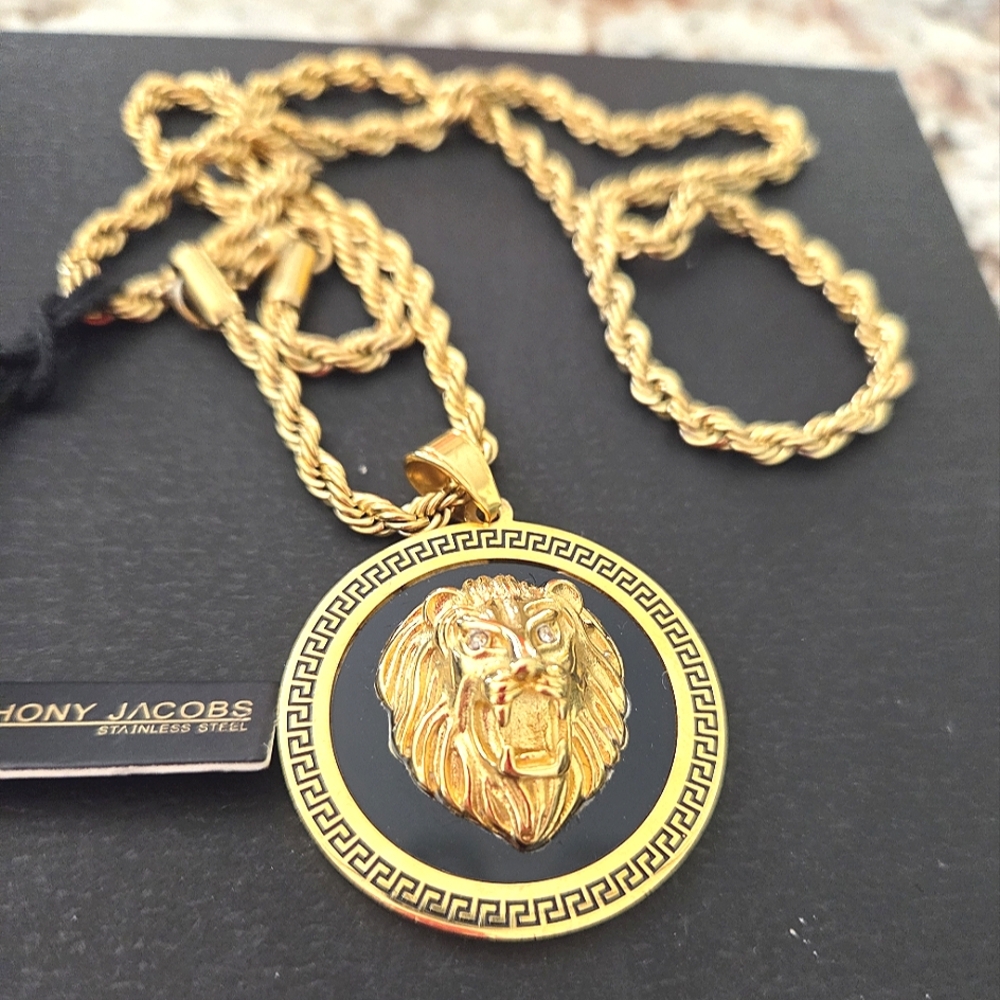Anthony Jacobs Gold Lion Pendant Necklace